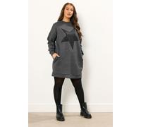 Yours Curve Grey Star Eyelet Sweatshirt Dress - Women's - Plus Size Curve