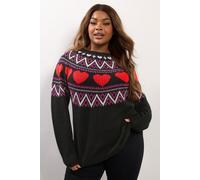 Yours Women's Fairisle Heart Knitted Jumper in Black | Size: 18-20 Yours Black 18-20