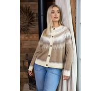 Yours Women's Fairisle Knitted Cardigan in Light Brown | Size: 18-20 Yours Light Brown 18-20