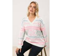 Yours Women's Fairisle V-Neck Knitted Jumper | Size: 26-28 Yours Multicolor 26-28