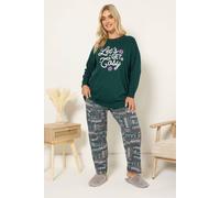 Yours Women's Fairisle Wide Leg Pyjama Set in Green | Size: 18-20 Yours Green 18-20