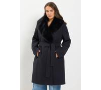 Yours Women's Faux Fur Collar Long Line Coat in Black | Size: 20 Yours Black 20