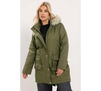 Yours Women's Faux Fur Parka Coat in Green | Size: 10