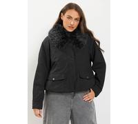 Yours Women's Faux Fur Trim Bomber Jacket in Black | Size: 30-32 Yours Black 30-32