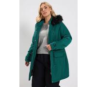 Yours Women's Faux Fur Trim Parka Jacket in Teal | Size: 14