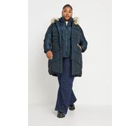Yours Faux Fur Trim Puffer Coat In Blue Blue 16