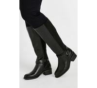 Yours Women's Faux Leather Buckle Detail Knee High Boots in Black | Size: 7EEE Yours Black 7EEE