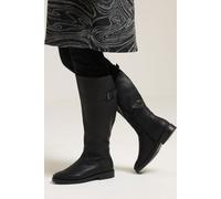 Yours Women's Faux Leather Buckle Knee High Boots in Black | Size: 5EEE Yours Black 5EEE
