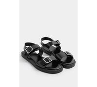 Yours Women's Faux Leather Buckle Strap Sandals In Wide E Fit in Black | Size: 6E