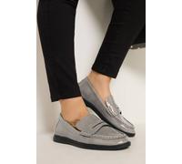 Yours Women's Faux Leather Flatform Loafers In Wide E Fit in Grey | Size: 4E