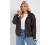 Yours Women's Faux Leather Funnel Neck Jacket in Chocolate | Size: 16