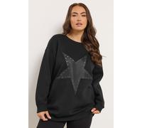 Yours Women's Faux Leather Star Eyelet Sweatshirt in Black | Size: 26-28 Yours Black 26-28