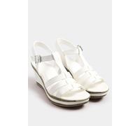 Yours - Faux Leather T-Bar Wedge Sandals in Wide E Fit & Extra Wide Eee Fit - Women's White