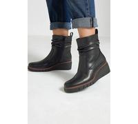 Yours Women's Faux Leather Wedge Boots in Wide E & Extra Wide EEE in Black | Size: 4EEE