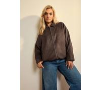 Yours Women's Faux Suede Bomber Jacket in Chocolate | Size: 30/32