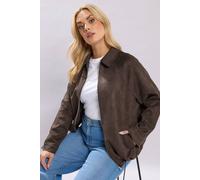 Yours Women's Faux Suede Bomber Jacket in Chocolate | Size: 34/36