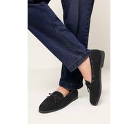 Yours Women's Faux Suede Bow Boat Shoes In Wide E Fit in Black | Size: 9E