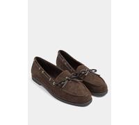 Yours Women's Faux Suede Bow Boat Shoes In Wide E Fit in Brown | Size: 10E