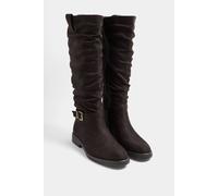 Yours Women's Faux Suede Buckle Detail Knee High Boots In Extra Wide E Fit in Brown | Size: 4E
