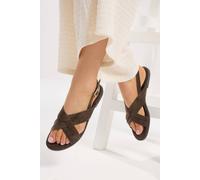 Yours Women's Faux Suede Cross Over Strap Sandals In Wide E Fit in Brown | Size: 5E Yours Brown 5E