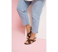 Yours Women's Faux Suede Cross Over Strap Sandals In Wide E Fit in Brown | Size: 9E Yours Brown 9E