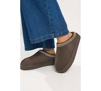 Yours - Brown Faux Suede Embroidered Mules In Wide E Fit - Women's