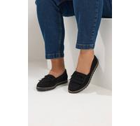 Yours - Faux Suede Fringe Loafers in Wide E Fit - Women's Black