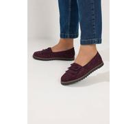 Yours - Red Faux Suede Fringe Loafers in Wide E Fit - Women's