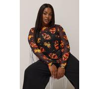 Yours Limited Collection Curve Fire Skull Mesh Top - Women's - Plus Size Curve Black