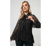 Yours Women's Flared Lace Peplum Tie Neck Blouse in Black | Size: 12
