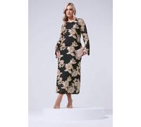 Yours Women's Floral Applique Maxi Dress in Black | Size: 12