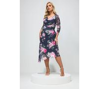 Yours London Curve Blue Floral Asymmetric Dress - Women's - Plus Size Curve