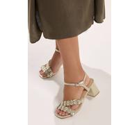 Yours Women's Floral Block Heel Sandals In Extra Wide EEE Fit in Gold | Size: 8EEE Yours Gold 8EEE