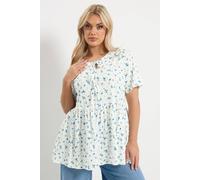 Yours Women's Floral Bow Front Peplum Top in White | Size: 26/28