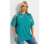 Yours Curve Blue Floral Burnout Boxy T-Shirt - Women's - Plus Size Curve