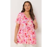 Yours Curve Floral Print Broderie Anglaise Top - Women's - Plus Size Curve