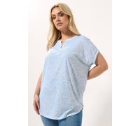 Yours Women's Floral Burnout Notch Neck Top in Light Blue | Size: 26/28