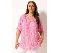 Yours Women's Floral Contrast Trim Blouse in Pink | Size: 18