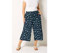 Yours Women's Floral Cropped Trousers in Mid Navy | Size: 22/24