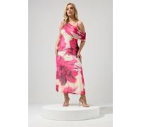 Yours London Curve White Blurred Floral Drape Shoulder Dress - Women's - Plus Size Curve