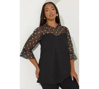 Yours Women's Floral Embellished Lace Sweetheart Top in Black | Size: 22-24 Yours Black 22-24