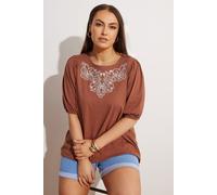 Yours Curve Floral Embroidered Top - Women's - Plus Size Curve Brown