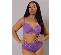 Yours Women's Floral Embroidered Underwired Bra in Purple | Size: 44E Yours Purple 44E