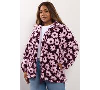 Yours Curve Red Floral Zip Through Fleece Jacket - Women's - Plus Size Curve