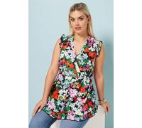 Yours Curve Black Floral Print Frill Hem Top - Women's - Plus Size Curve