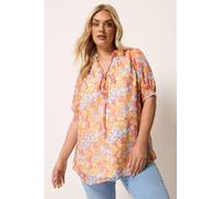 Yours Women's Floral Frill Neck Blouse in Pale Orange | Size: 22/24