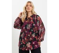 Yours Women's Floral Frill Neck Blouse in Pink | Size: 16