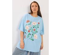 Yours Curve Floral Graphic T-Shirt - Women's - Plus Size Curve Blue
