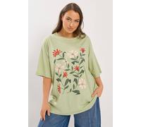 Yours Women's Floral Graphic T-Shirt in Pale Green | Size: 18 Yours Pale Green 18