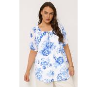 Yours Curve Blue Floral Gypsy Tie Neck Top - Women's - Plus Size Curve
